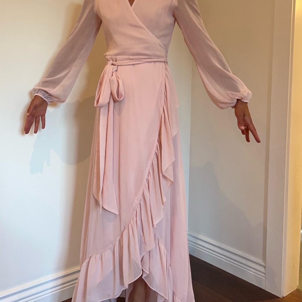 Wayf Blush Long Sleeve Wrap Dress